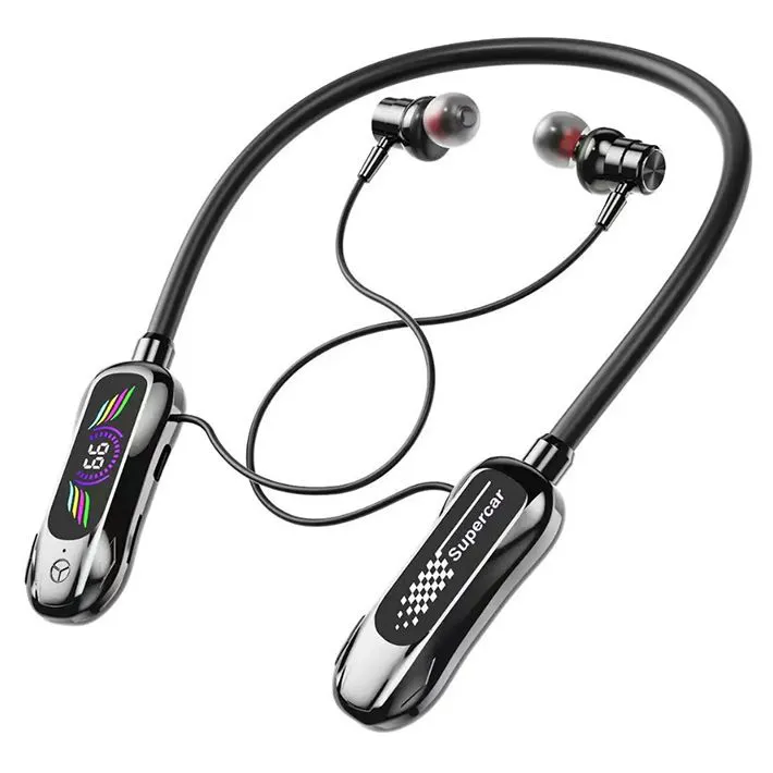 Sports Earphones Wireless Bluetooth Neckband Earphones In-Ear Noise Reduction Earbuds Digital Display Magnetic Headphones Long Standby For Sports Live Karaoke Bluetooth Earpods