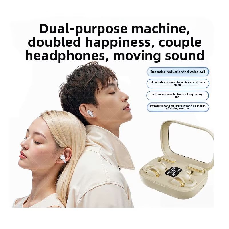 New 2 in 1 Bluetooth Earphones Noise Reduction Earbuds Two Pairs Of Headphones New Arrival Q10 Couple Wireless Earpods Digital Display Power Sports Long Battery Ear Clip Earphone
