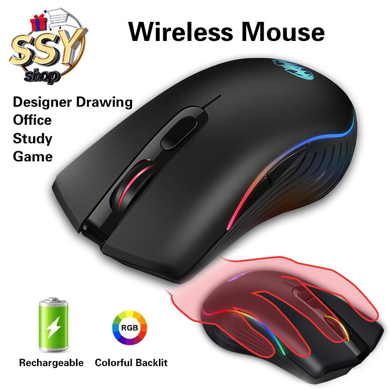 M06 Wireless Mouse RGB 2.4G Professional Designer Drawing Office Study Ergonomic Mouse Suitable for Laptops, Desktops, etc. Rechargeable Silent, Ultra-Long Battery Life, 6 Buttons,1600DPI Gaming Mouse