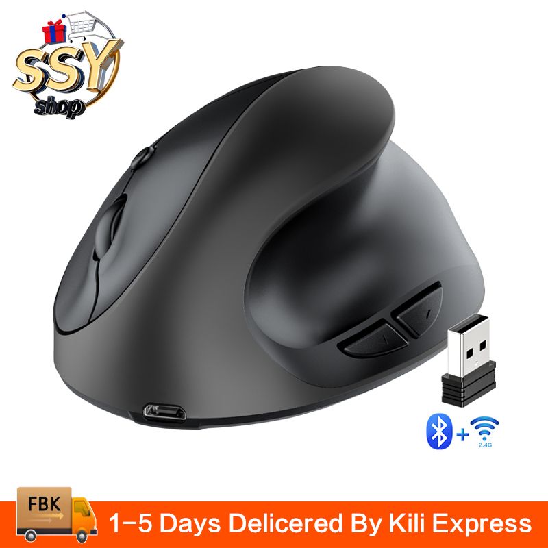 Wireless Bluetooth Mice Vertical Grip Rechargeable Silent Wireless Mouse Designer Drawing Office Creative Ergonomic Mouse With 3 Adjustable DPI 800/ 1200/ 1600, 6 Buttons Gaming Mouse Keyboards Mice