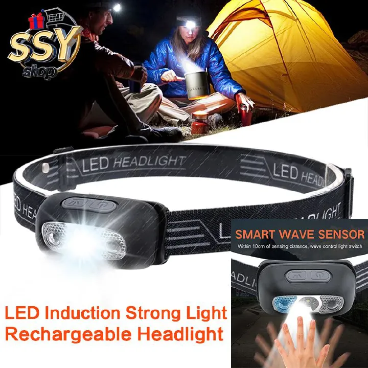 Powerful Headlamp LED Sensor Strong Light Headlamp Mini USB Rechargeable Flashlight Head Light Portable Camping Search Light Outdoor Running Camping Headlamp Night Fishing Lighting Strong Light