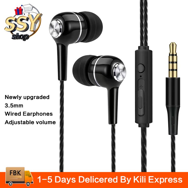 3.5mm Wired Earphones In-Ear Headset HIFI Heavy Bass Earbuds Monitor Sports Headset Stereo Music Gaming Headphone With Microphone Earplugs Sports Earphones Works With All Android Phones Earpods