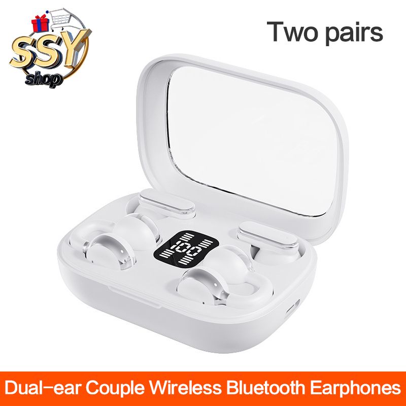 New 2 in 1 Bluetooth Earphones Noise Reduction Earbuds Two Pairs Of Headphones New Arrival Q10 Couple Wireless Earpods Digital Display Power Sports Long Battery Ear Clip Earphone