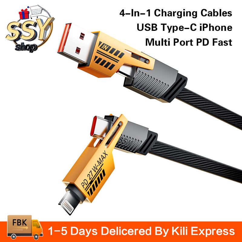 New Upgrade 4-In-1 Charging Cables USB Data Cables iPhone Accessories Suitable For IPhonee, Huawei, Samsung, Xiaomi, OPPO, Realme, ete Charging Cable And Car Data Cable USB Type-C Charging Cable