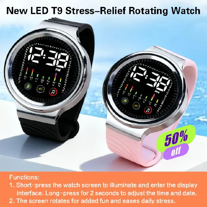 New T9 Stress-Relief Rotating Watch Hot LED Digital Watch Sports Watches Electronic Clock Casual Silicone Wristwatches Sport Wrist Watch For Man Woman Kids Birthday Gift Men Watches Women Wrist watch