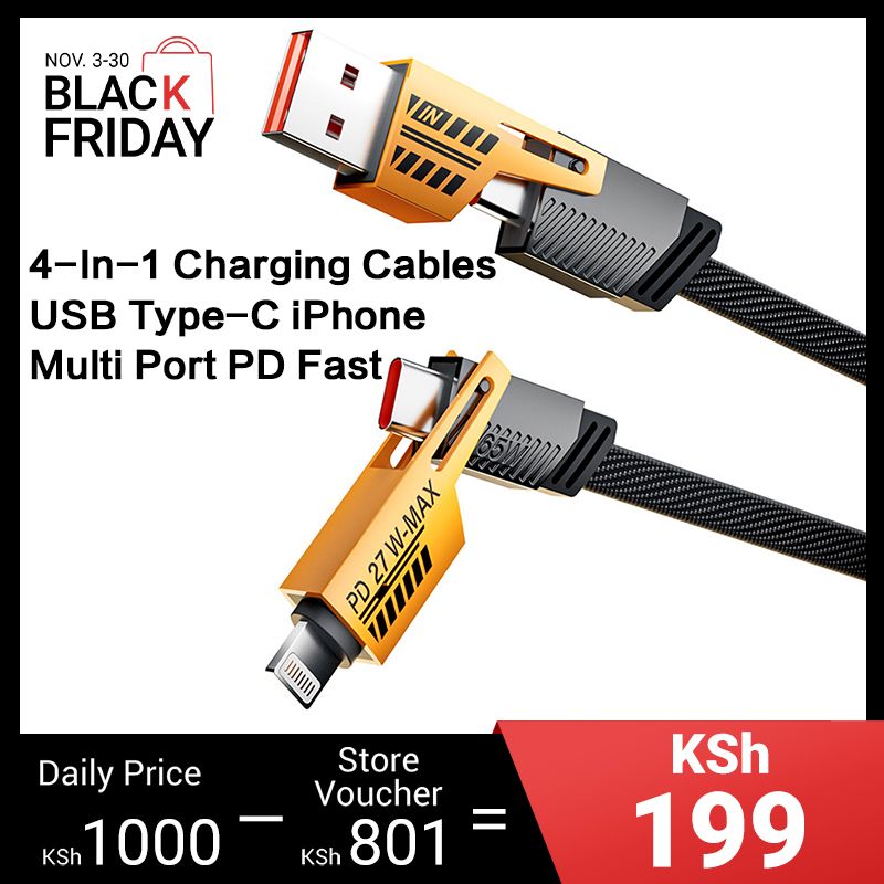 New Upgrade 4-In-1 Charging Cables USB Data Cables iPhone Accessories Suitable For IPhonee, Huawei, Samsung, Xiaomi, OPPO, Realme, ete Charging Cable And Car Data Cable USB Type-C Charging Cable