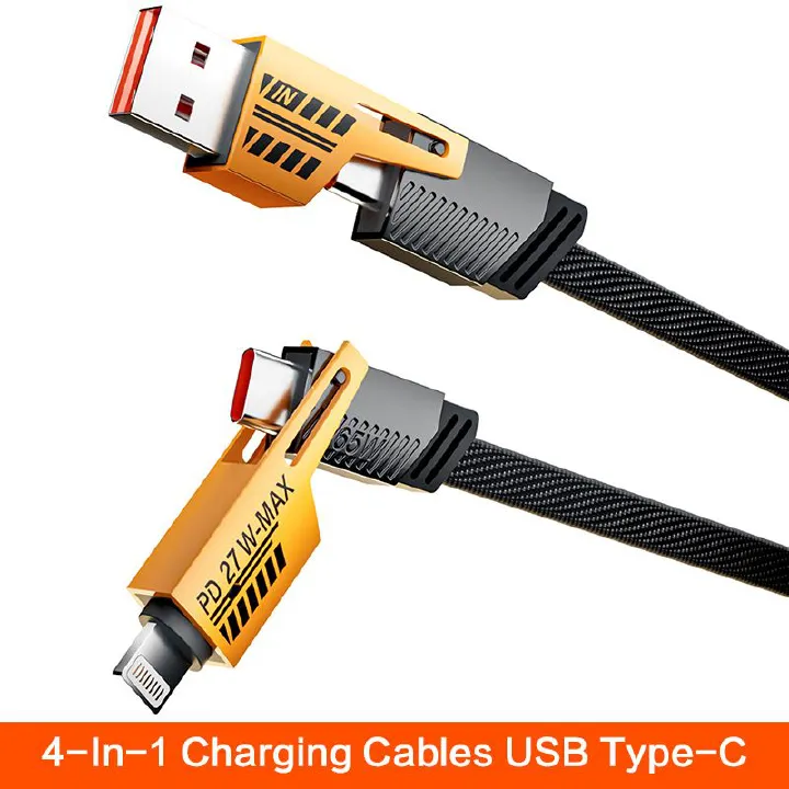 New Upgrade 4-In-1 Charging Cables USB Data Cables iPhone Accessories Suitable For IPhonee, Huawei, Samsung, Xiaomi, OPPO, Realme, ete Charging Cable And Car Data Cable USB Type-C Charging Cable
