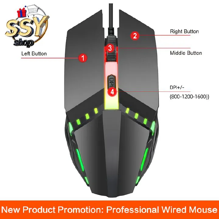 USB Wired Gaming Mouse Mice RGB Mouse Ergonomic Optical Mouse, Computer Mouse for Laptop, PC, Computer, Notebook,1600DPI,Gaming Mouse New Product Promotion: LED Optical Professional Gaming Mouse