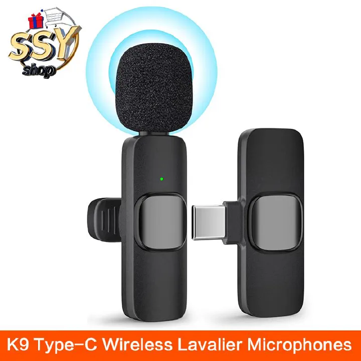 K9 Type-C Wireless Bluetooth Lavalier Microphones Portable Audio Video Recording Mini Mic for Phone Live Broadcast Gaming Mic Wireless Microfone for TIKTOK Youtube FacebookGame Photo Video Accessories