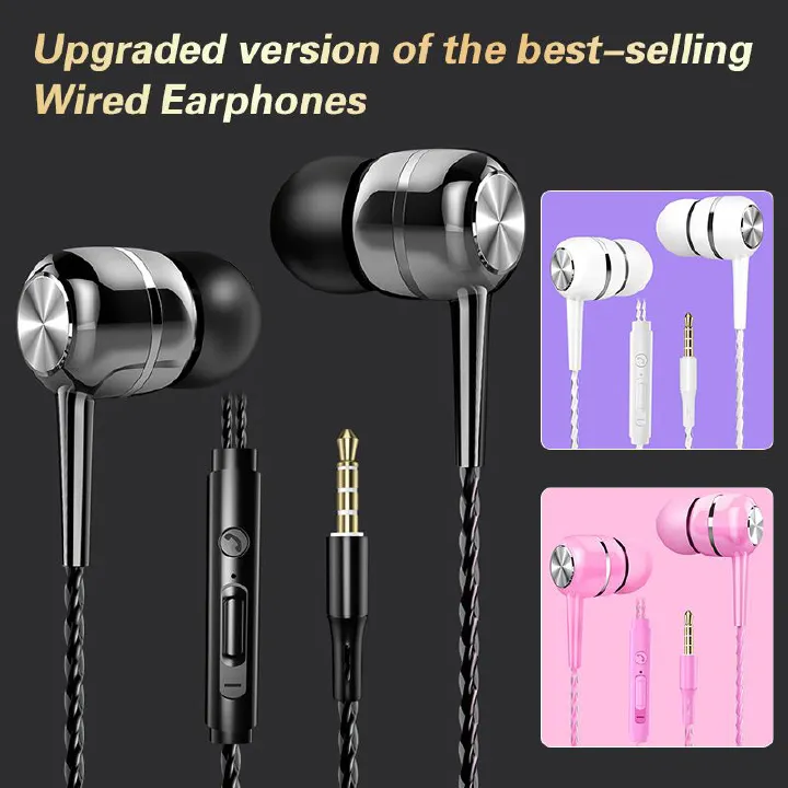3.5mm Wired Earphones In-Ear Headset HIFI Heavy Bass Earbuds Monitor Sports Headset Stereo Music Gaming Headphone With Microphone Earplugs Sports Earphones Works With All Android Phones Earpods
