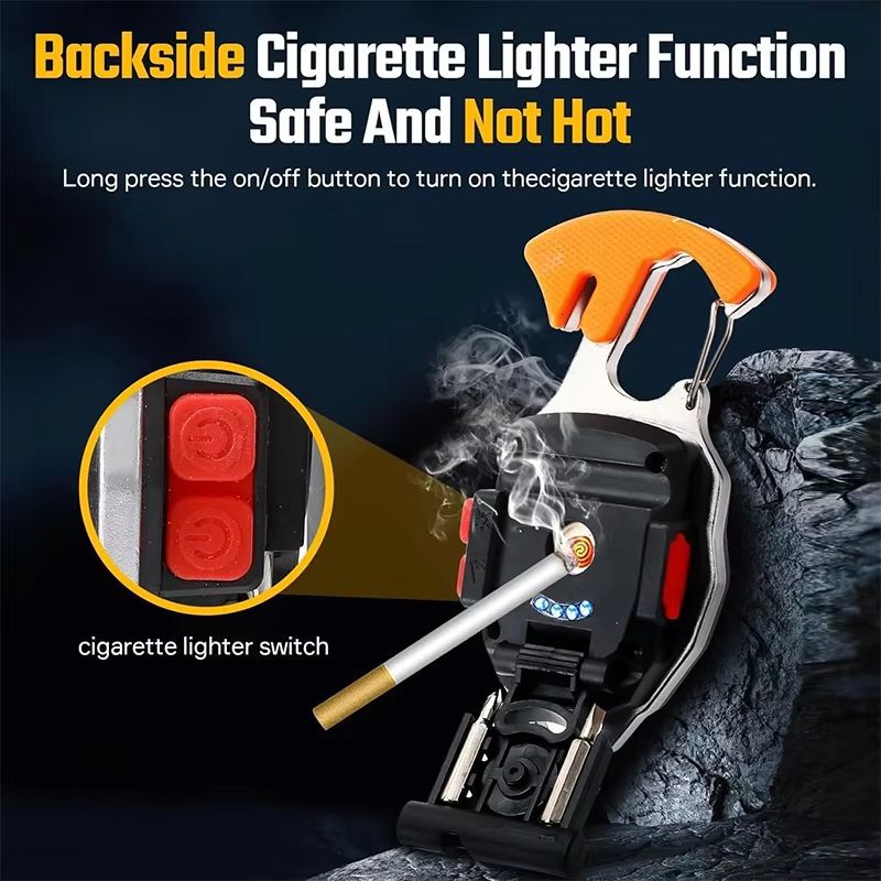 7-in-1 Multifunctional Keychain Work Light 【Flashlight, Cigarette Lighter, Bottle Opener, Screwdriver, Survival Whistle, Seatbelt Cutter, Strong Magnet】Portable Rechargeable COB LED Flashlight