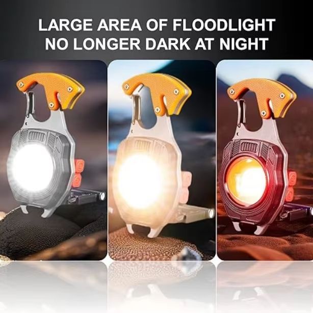 7-in-1 Multifunctional Keychain Work Light 【Flashlight, Cigarette Lighter, Bottle Opener, Screwdriver, Survival Whistle, Seatbelt Cutter, Strong Magnet】Portable Rechargeable COB LED Flashlight