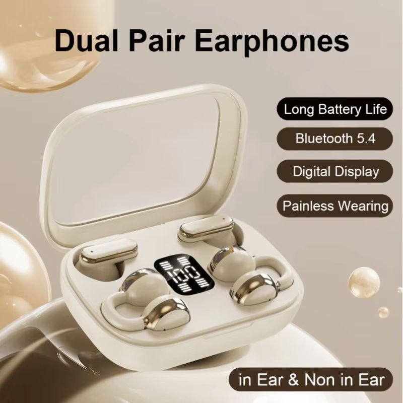 New 2 in 1 Bluetooth Earphones Noise Reduction Earbuds Two Pairs Of Headphones New Arrival Q10 Couple Wireless Earpods Digital Display Power Sports Long Battery Ear Clip Earphone