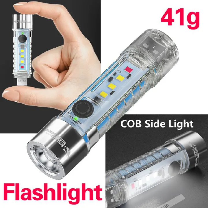2026 New Portable LED Flashlight Powerful USB Rechargeable Flashlight Strong Light Flashlight Multifunctional Outdoor Lighting Camping Light Work Light Tent Light Spotlight LED Transparent Fluorescent