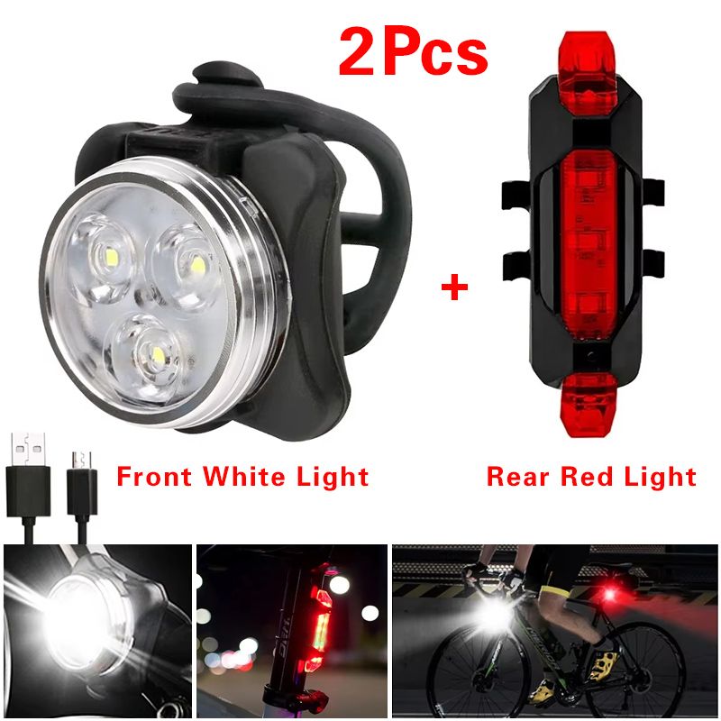 2PCS Bicycle Light with USB Charging Bicycle Tail Clip Light Super Bright Front Headlight and Rear LED Bicycle Light Safety Warning Light Bicycle Accessories Flashlight Outdoor lighting