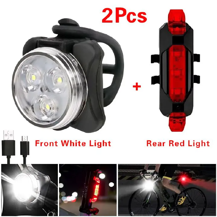 2PCS Bicycle Light with USB Charging Bicycle Tail Clip Light Super Bright Front Headlight and Rear LED Bicycle Light Safety Warning Light Bicycle Accessories Flashlight Outdoor lighting