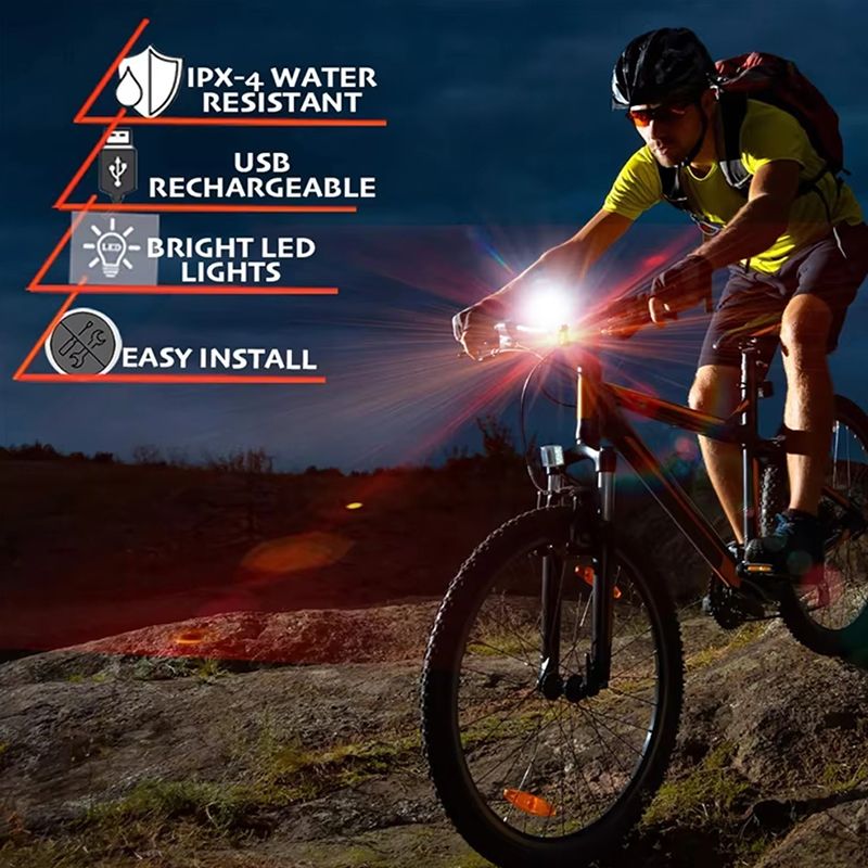 2PCS Bicycle Light with USB Charging Bicycle Tail Clip Light Super Bright Front Headlight and Rear LED Bicycle Light Safety Warning Light Bicycle Accessories Flashlight Outdoor lighting