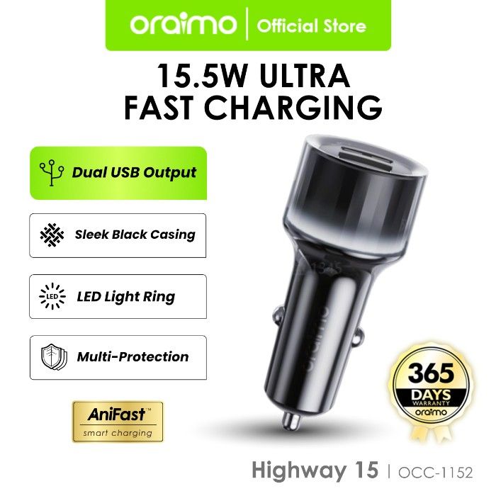 oraimo Highway 15 15.5W Car Charger with 3-in-1 Cable