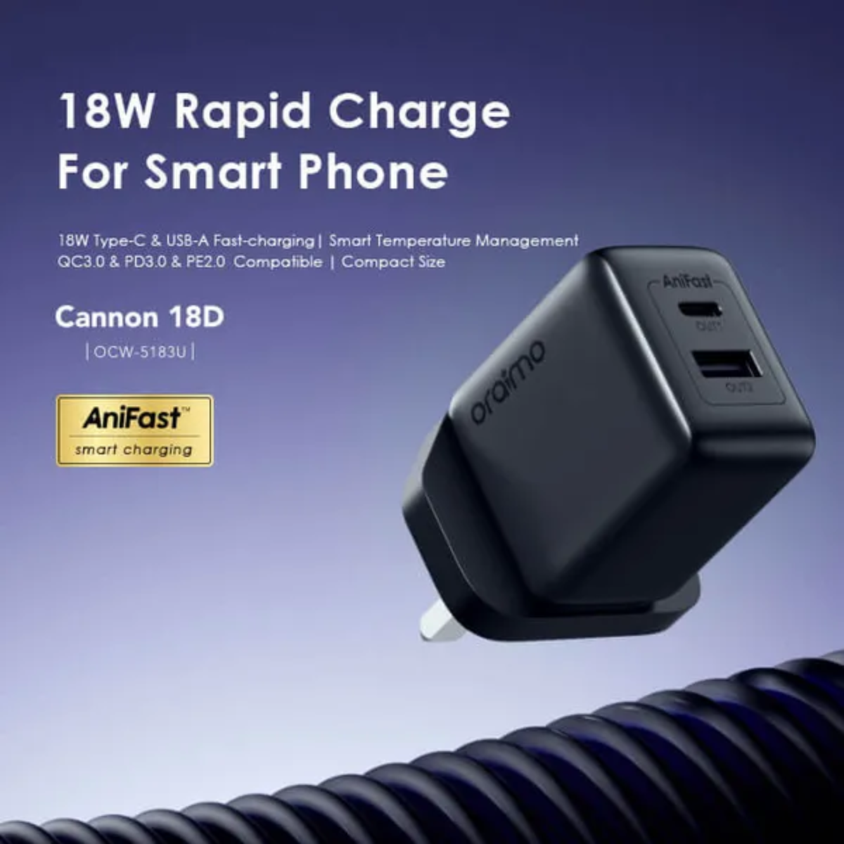 Rapid Charge oraimo Cannon 18D oraimo Cannon 18D 18W Wall Charger Kit