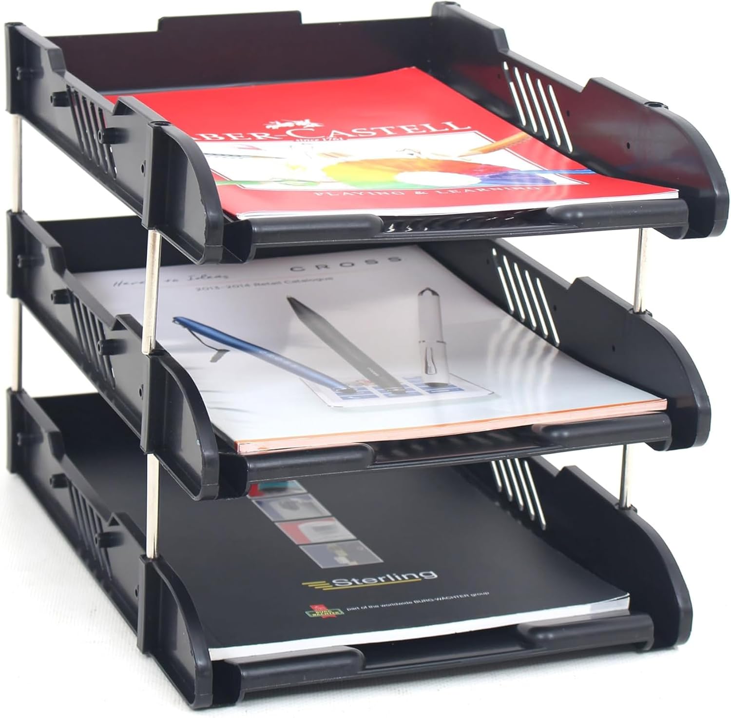 Stackable 3 Tier Office Filing Trays A4 Document Desk Riser Letter Paper Storage Organiser Magazine Rack Storage