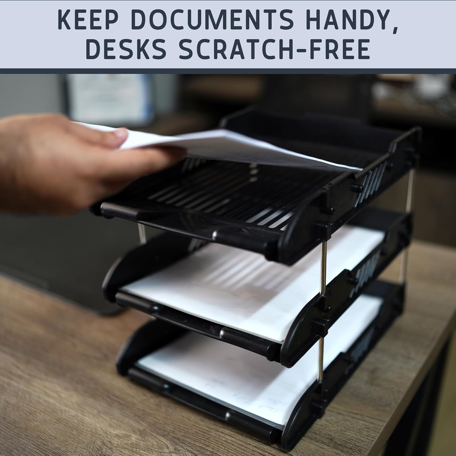 Stackable 3 Tier Office Filing Trays A4 Document Desk Riser Letter Paper Storage Organiser Magazine Rack Storage