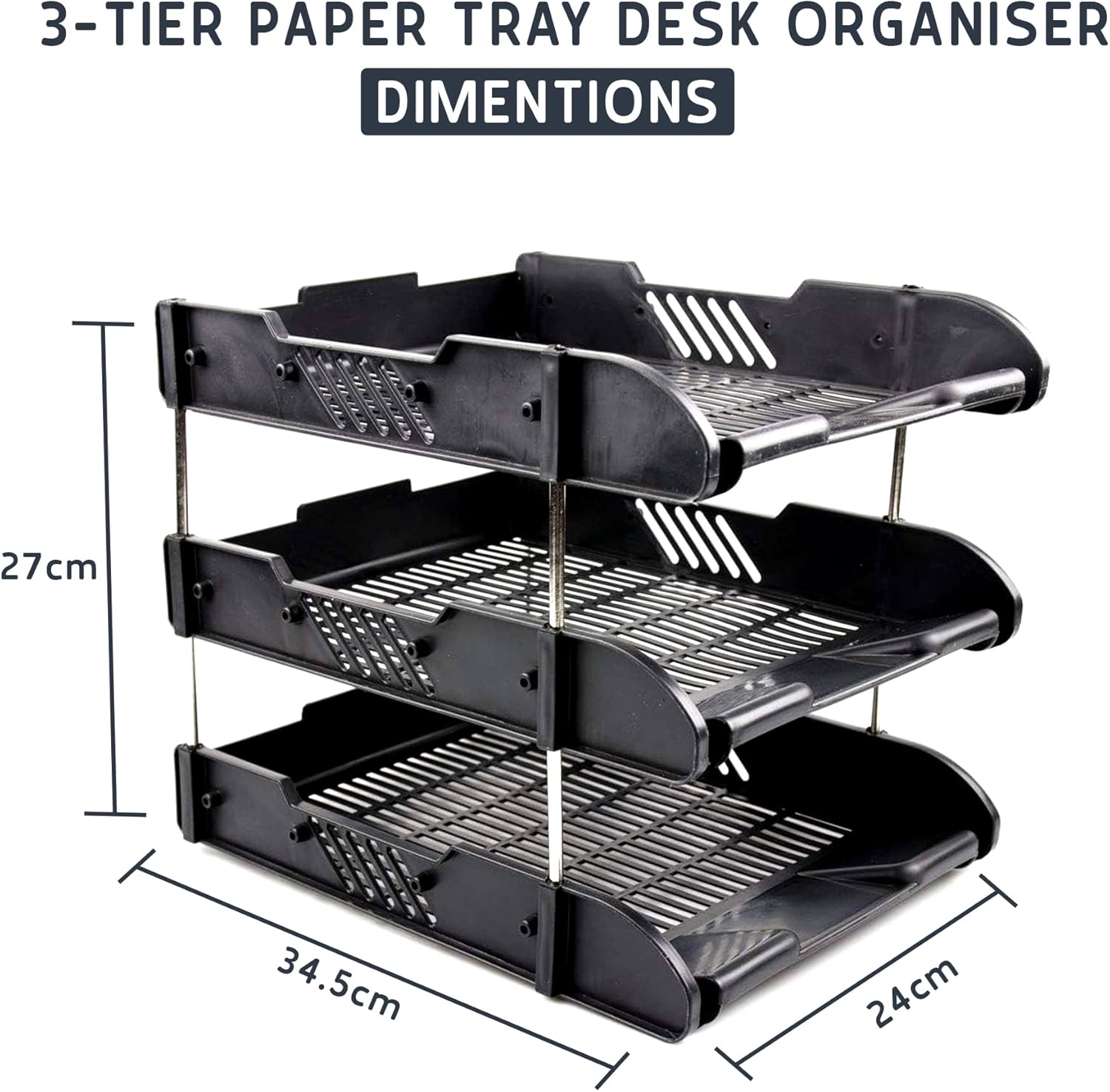 Stackable 3 Tier Office Filing Trays A4 Document Desk Riser Letter Paper Storage Organiser Magazine Rack Storage