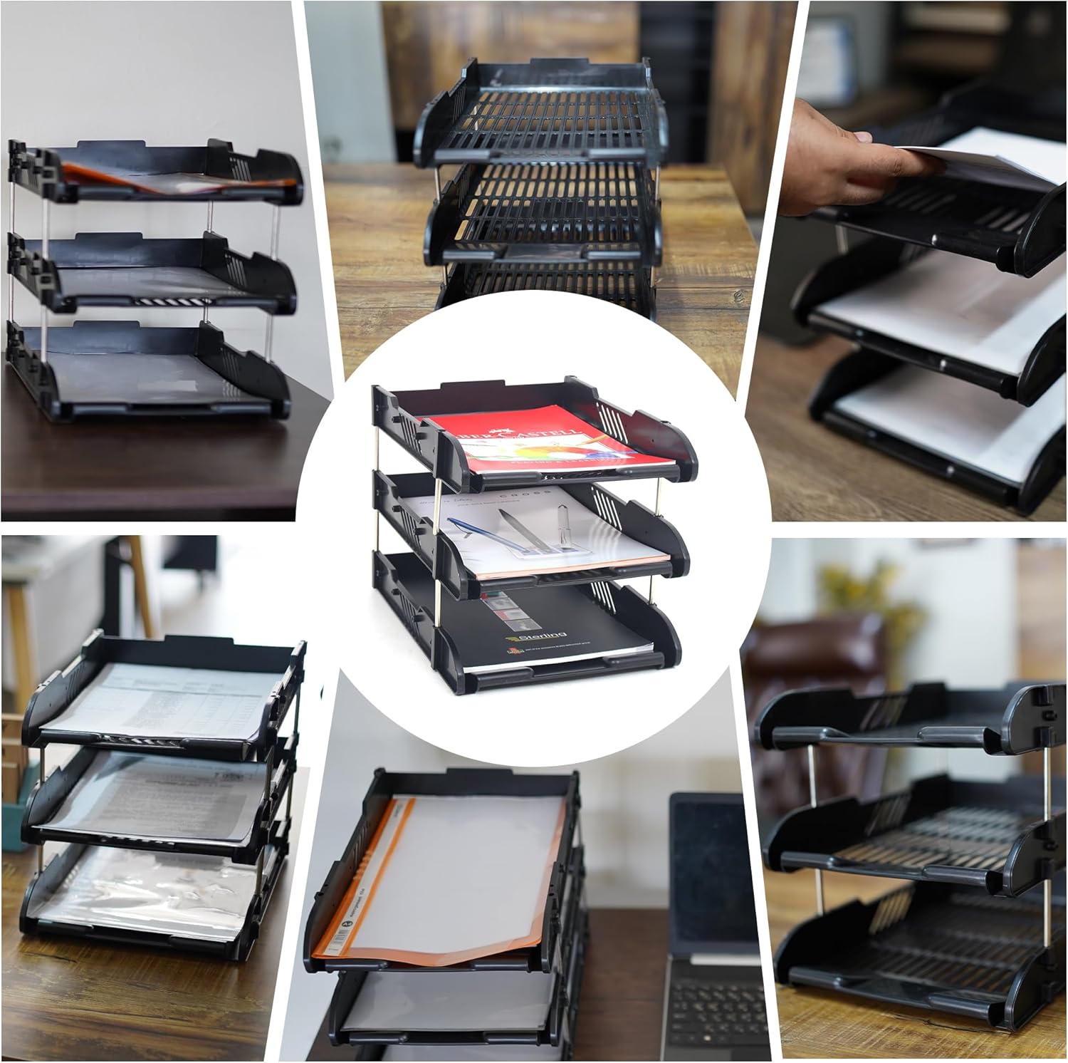 Stackable 3 Tier Office Filing Trays A4 Document Desk Riser Letter Paper Storage Organiser Magazine Rack Storage