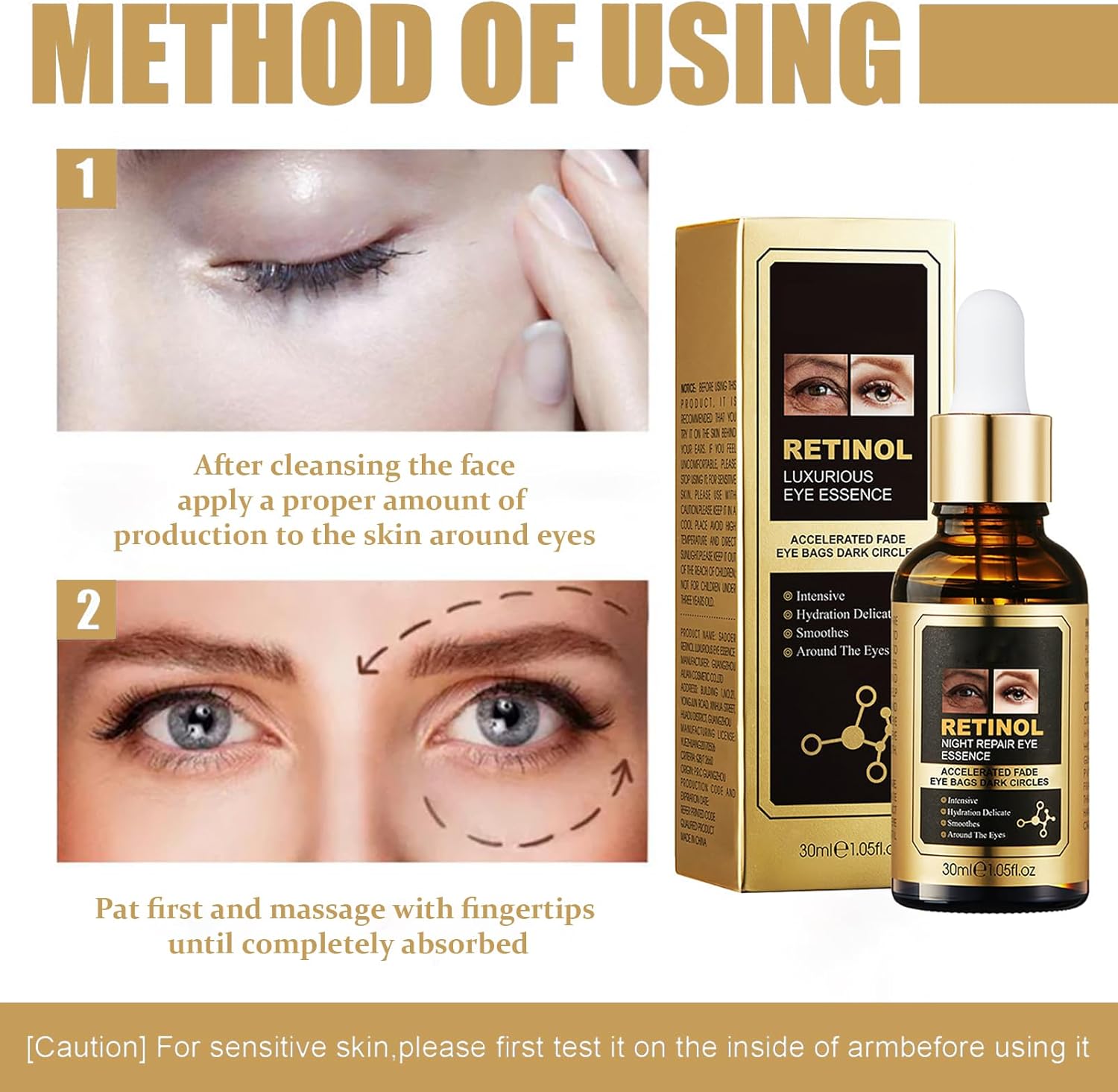 SADOER Retinol Eye Serum - Eye Cream For Dark Circles And Puffy Eyes - Anti Aging Eye Bag Removal Fade Fine Line Wrinkle - Reduce Crow Feet Hydrate Moisturize Essence For Sagging Skin - Suitable For A