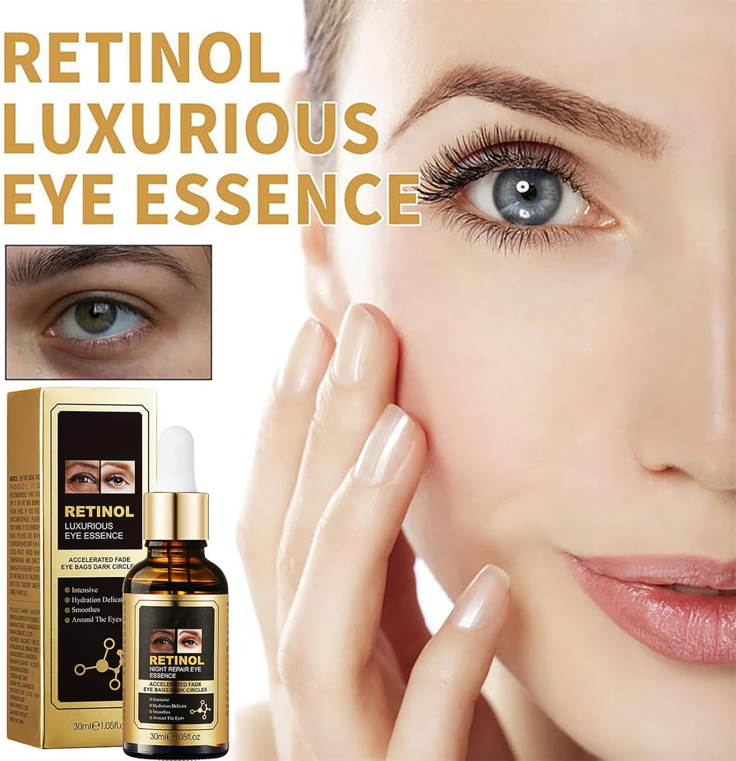 SADOER Retinol Eye Serum - Eye Cream For Dark Circles And Puffy Eyes - Anti Aging Eye Bag Removal Fade Fine Line Wrinkle - Reduce Crow Feet Hydrate Moisturize Essence For Sagging Skin - Suitable For A