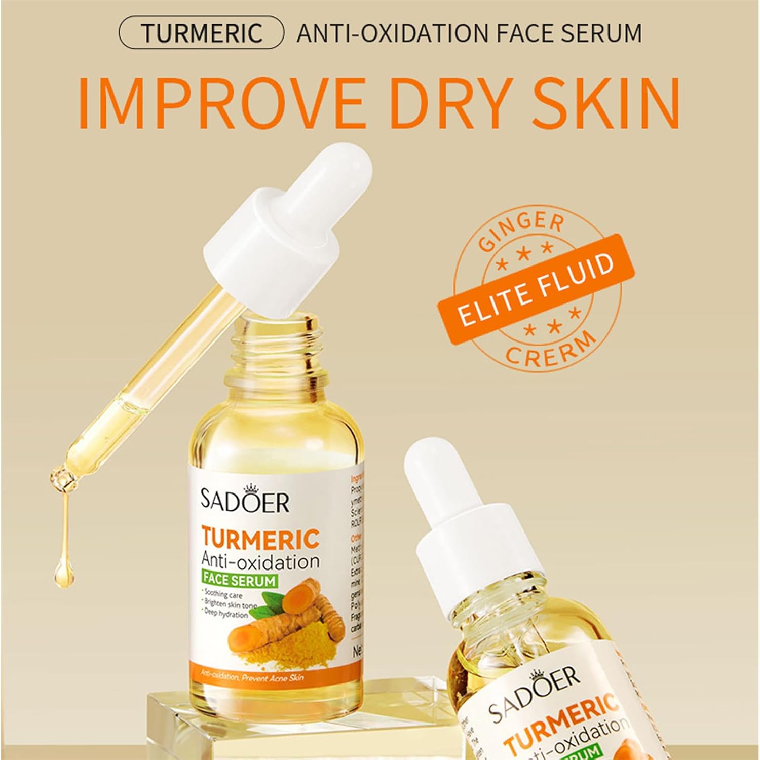 SADOER Tumeric 3 In 1 Set, Turmeric Anti Acne Cleanser + Turmeric Face Serum + Tumeric Cream, Guarantees Smooth Skin, Prevent Acnes, Control Oil, Remove Dark Spots , And Moisturize