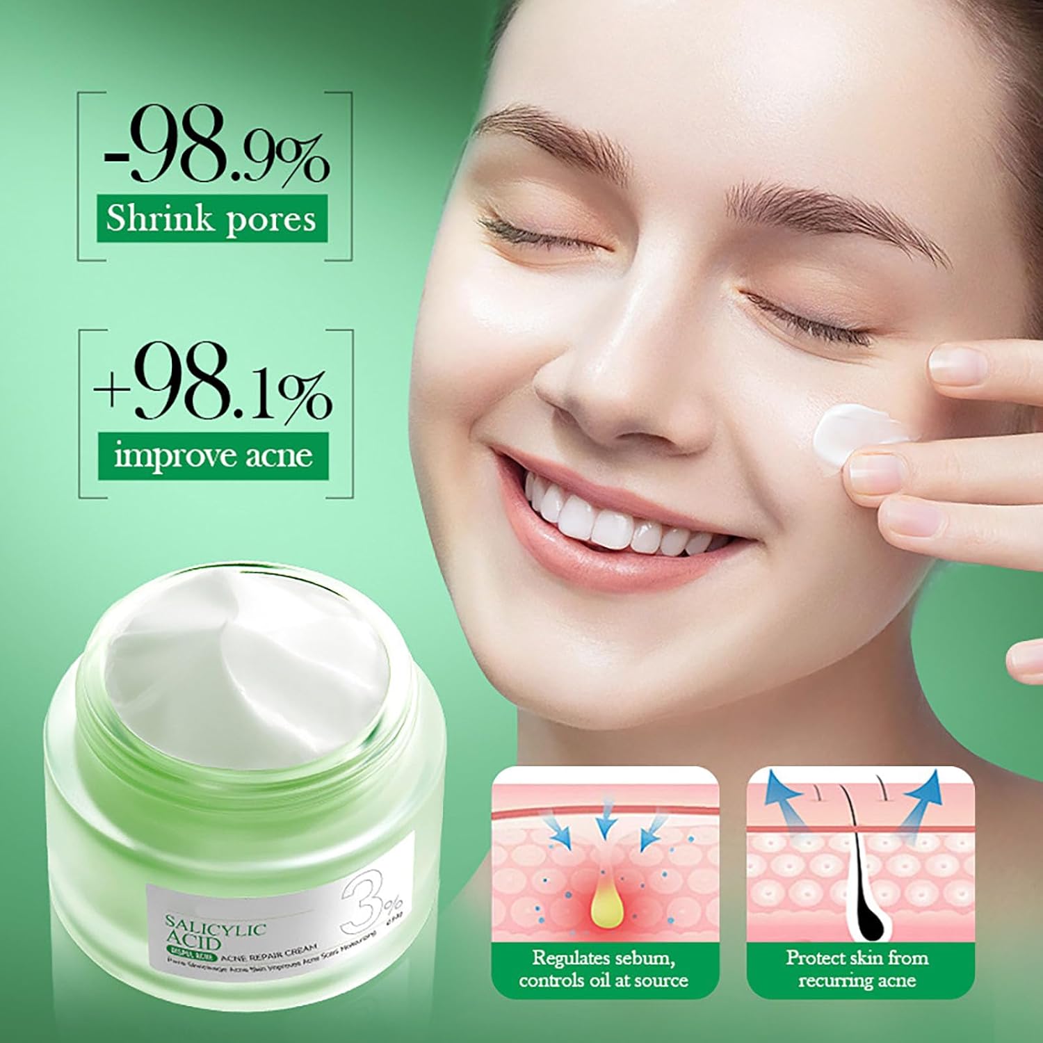 SADOER Salicylic Acid Cream + Serum for Face Shrink Pores, Gentle Exfoliating, Salicylic Acid for Anti Acne, Pimple, Spot, Blackhead Salicylic Acid Acne Treatment Essence