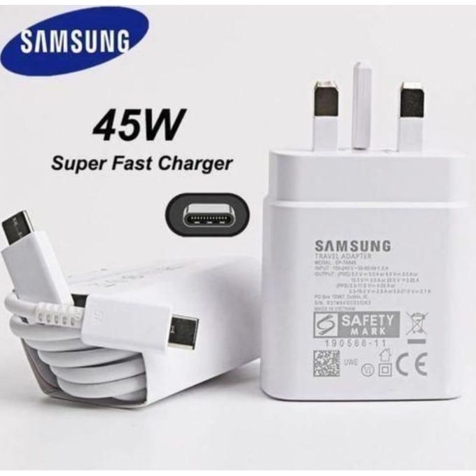Samsung 45Watts Super Fast C To C Charger For Galaxy A06, A16, A26, A36, A56, A05, A05s, A14, A15, A23, A24, A25, A33, A34, A35, A53, A54, A55, A07, A17