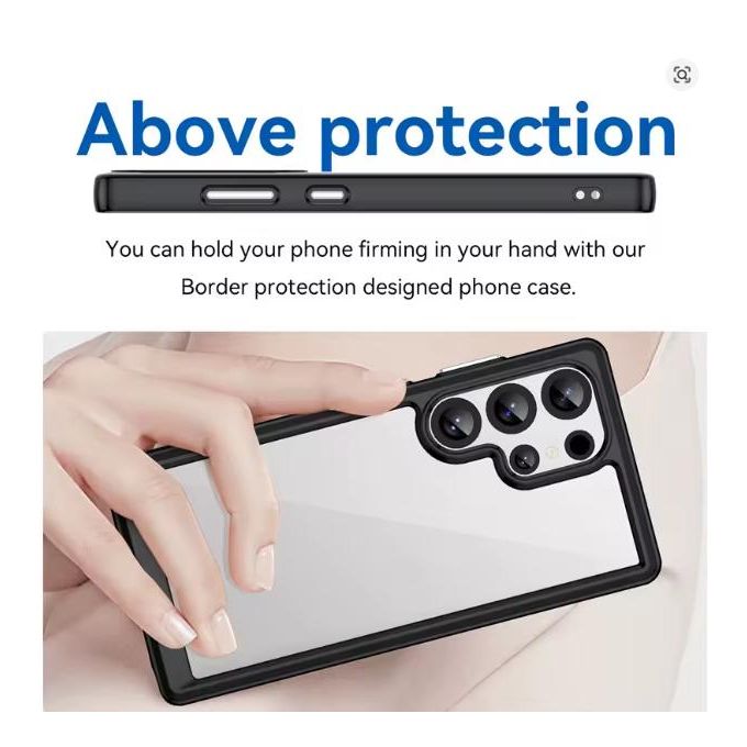 Samsung Galaxy S24 Ultra Back Cover Transparent, Clear And Colorless With Black Edges Unique Premium Heavy Duty Protection Comfortable Grip Phone Case/ Cover