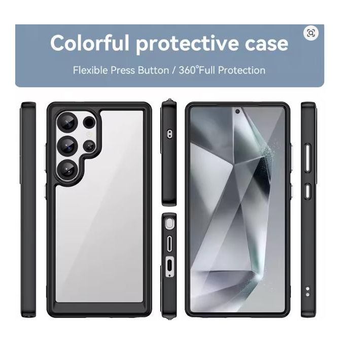 Samsung Galaxy S24 Ultra Back Cover Transparent, Clear And Colorless With Black Edges Unique Premium Heavy Duty Protection Comfortable Grip Phone Case/ Cover