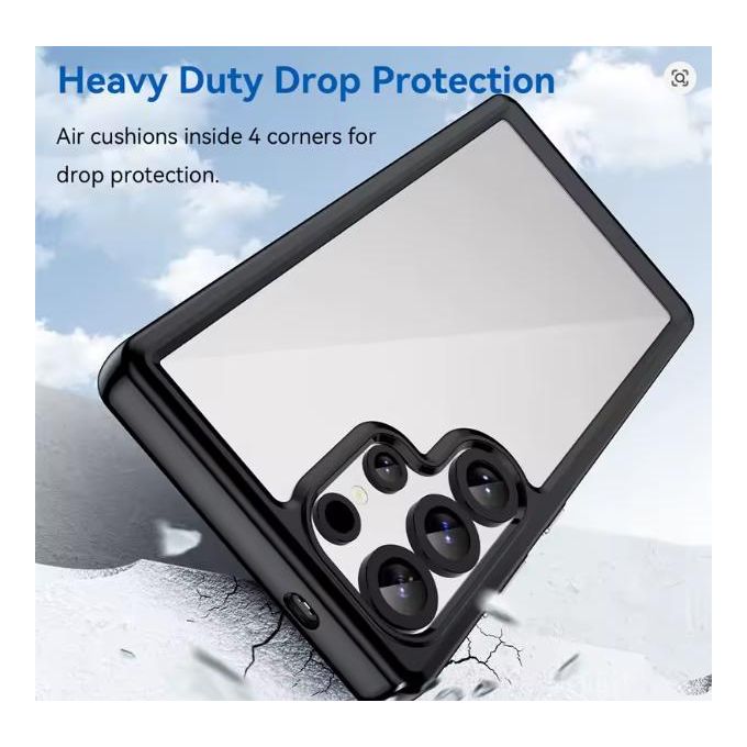 Samsung Galaxy S24 Ultra Back Cover Transparent, Clear And Colorless With Black Edges Unique Premium Heavy Duty Protection Comfortable Grip Phone Case/ Cover