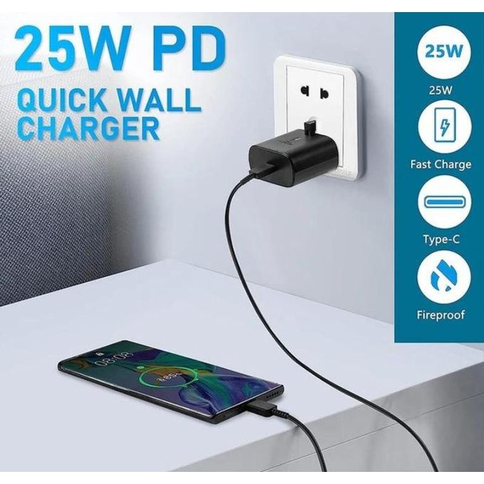 Samsung 25 Watts TYPE C to C Super Fast Charger Galaxy S20 Plus, S20 Ultra,S21 Plus,S21 Ultra, S22, S22Plus, S22 Ultra, S23, S23 Ultra, S24, S24 Plus, S24 Ultra, Note 10 Plus, Tab S8, S25, S25 Ultra,