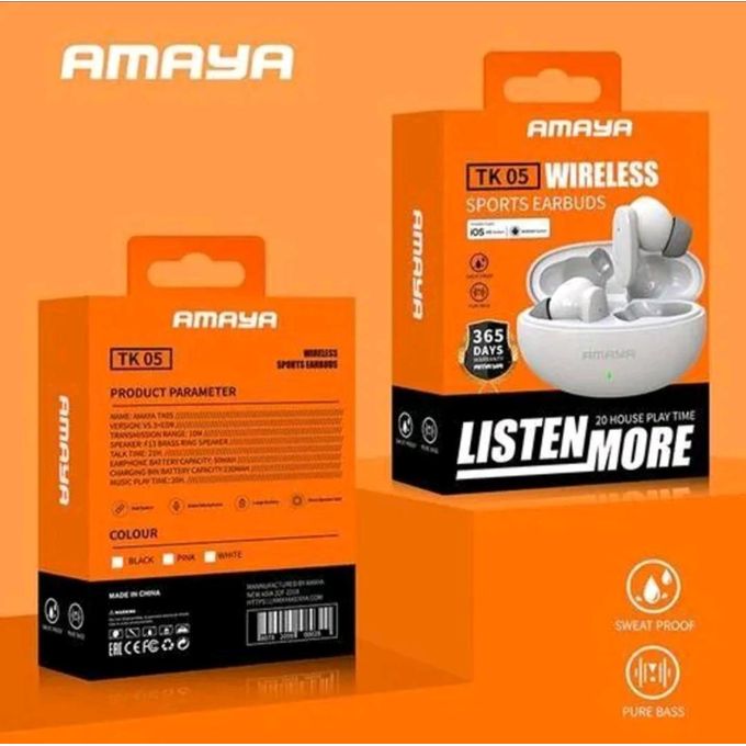 Amaya TK05 Wireless Bluetooth Earbuds/ Earpods/ Headset with pure bass sound, touch control, stereo surround sound and bluetooth 5.3 version