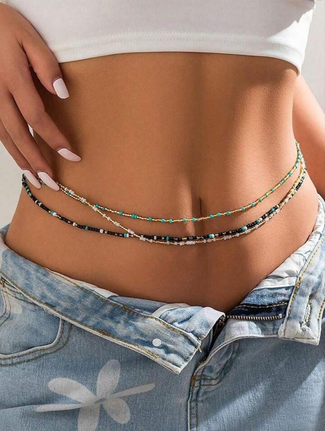 3pcs Trendy Adjustable Beaded Waist Chain for Women – Stylish Belly Chain Body Jewelry African Waist Beads - Summer Beach Accessory for Jeans, Crop Tops, Festivals and Everyday Wear