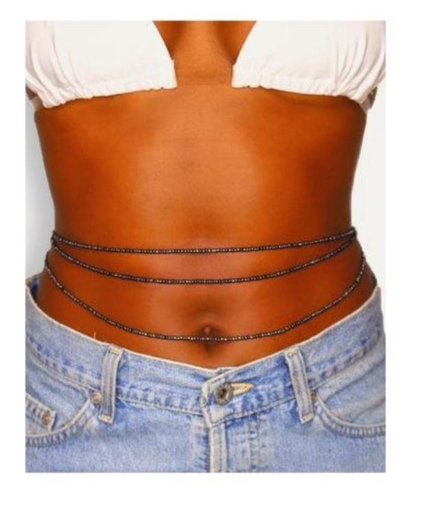 3pcs Fashionable Black Waist Beads for Women – Handmade African Beaded Waist Chain Jewelry– Adjustable Body Jewelry for Fashion, Weight Tracking & Everyday Confidence