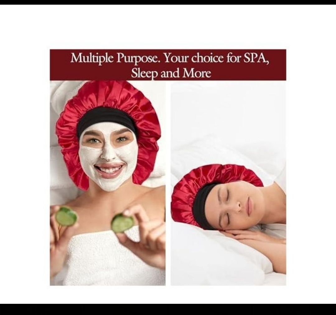 2pcs Satin Hair Bonnet / Sleeping Cap / Bonnet Cap / Satin Headwrap Night Sleep Bonnet Unisex with wide Soft Elastic Band