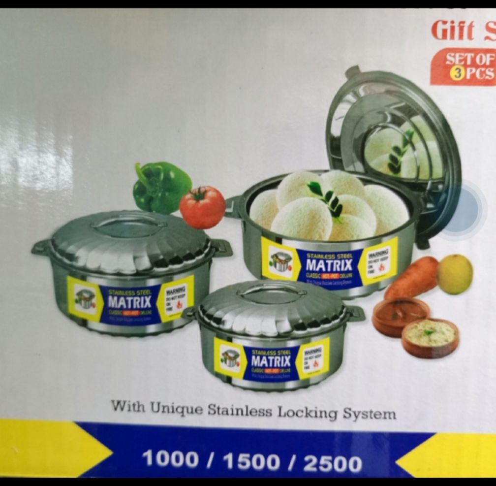 3PCs Set Matrix Hotpots Gift Set Hot Pots This double wall strong and sturdy HOT POT is made up of stainless steel and insulated with top quality material to keep your food hot and cold  1000ML,1500M