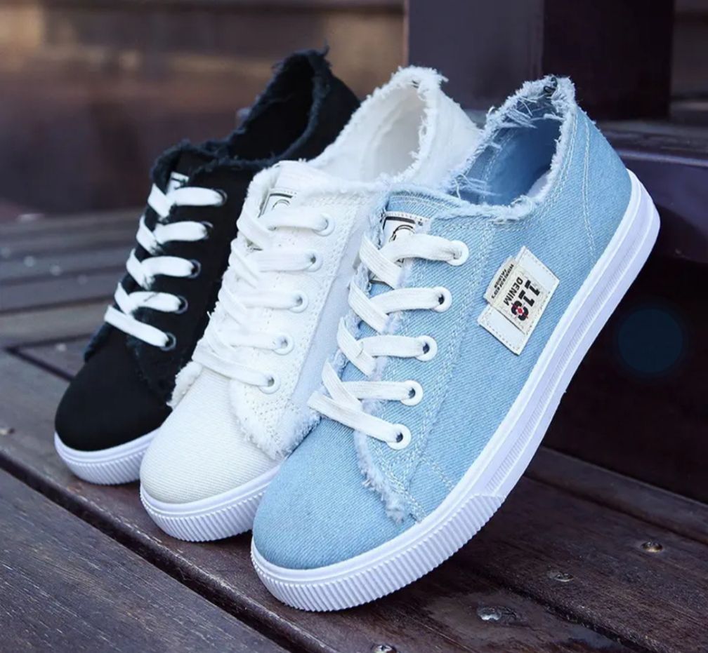 rubber flat shoes canvas shoes sports shoes classic women's shoes ladies shoes slip resistant breathable denim casual shoes running shoes student girl sneakers fashion gifts black blue white
