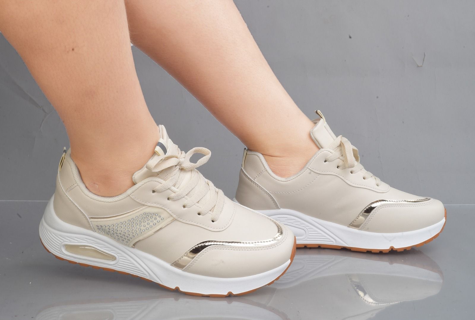 Fashion New Women Shoes Sports Ladies Shoes Women Sneakers-Cream
