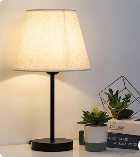 Bedside Table Lamp with USB Ports, Set of 2 Small Nightstand Desk Lamps with Linen Fabric Shades and Black Metal Frame, Modern Lamp for Bedroom, Living Room, Office