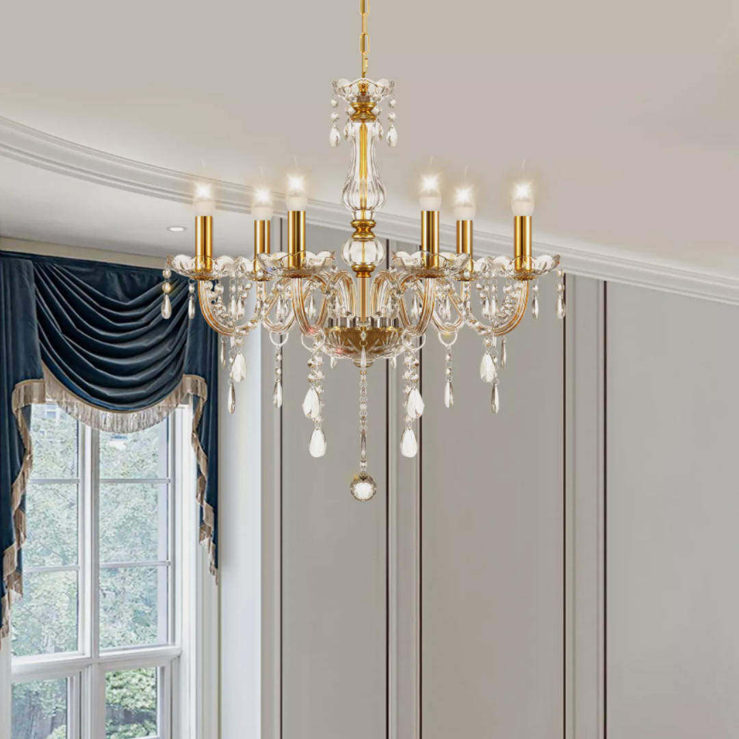 6-Arm European Vintage modern Led Glass Crystal Chandeliers for Home