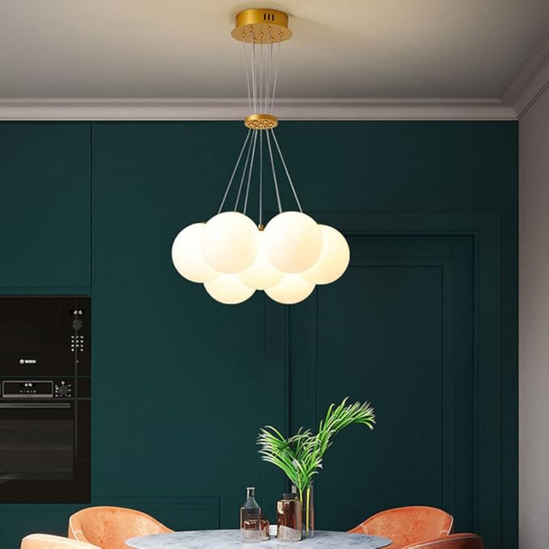 Milky White Ball Chandeliers Glass LED Pendant Lamp Dining Room Living Room Decoration.
