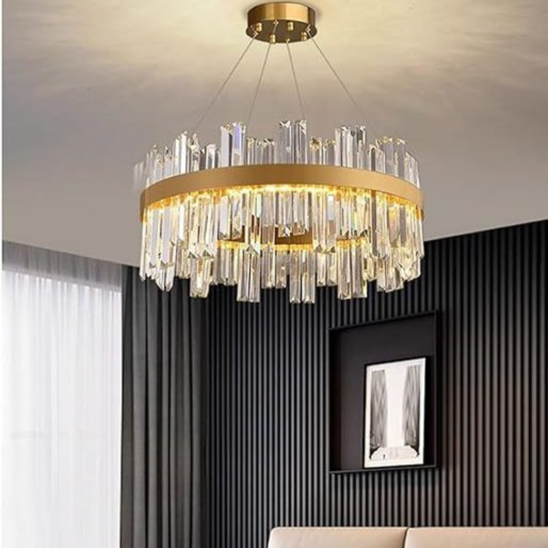 LED Crystal Living Room Chandelier Lighting Golden Polished Steel Design Chandelier