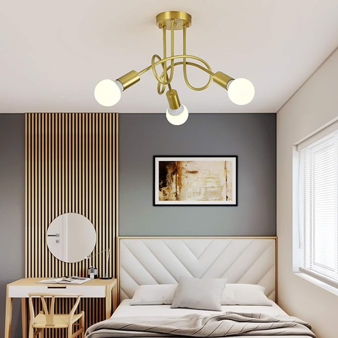 EXPORA Ceiling Lamp Lighting Curved Design Hanging Lights for 3 Heads Golden