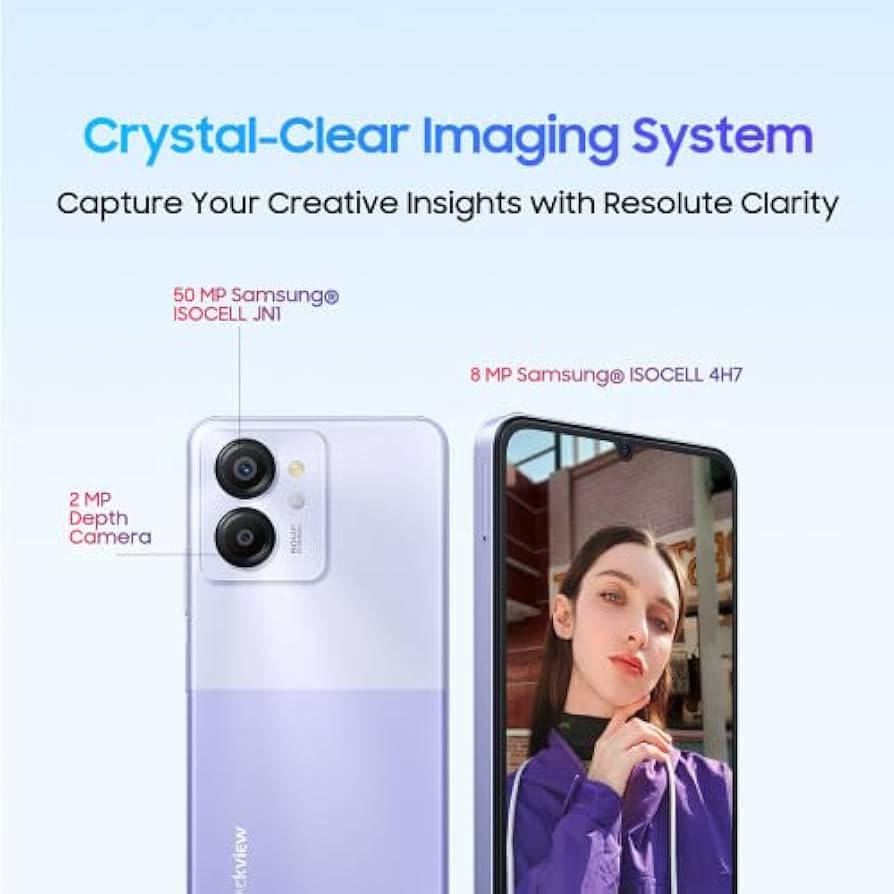 Blackview Color 8 Smartphone 6.75" Display 8GB+256GB Dual Sim 6000 mAh Battery  50MP+8MP Camera Android 13 Smartphone