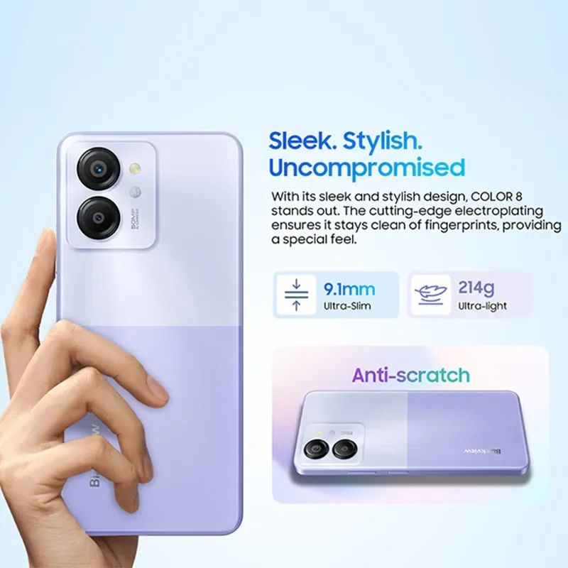 Blackview Color 8 Smartphone 6.75" Display 8GB+256GB Dual Sim 6000 mAh Battery  50MP+8MP Camera Android 13 Smartphone